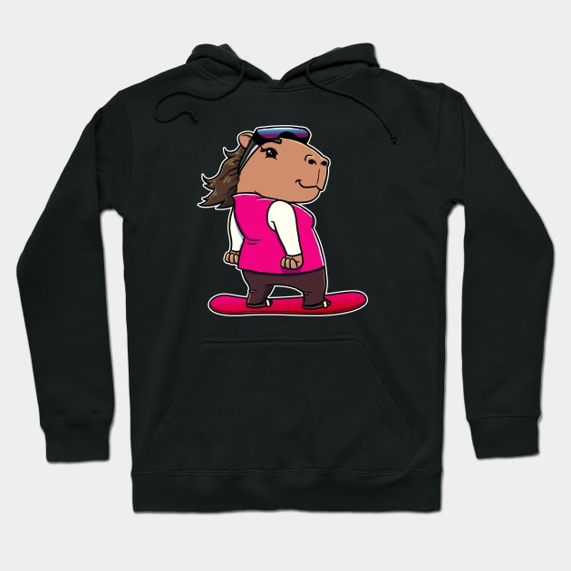 Capybara Snowboarder Girl Snowboarding Hoodie by capydays